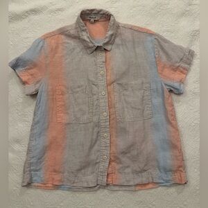 Madewell Women’s 100% Linen Striped Button Down Shirt XS Peach Gray Blue